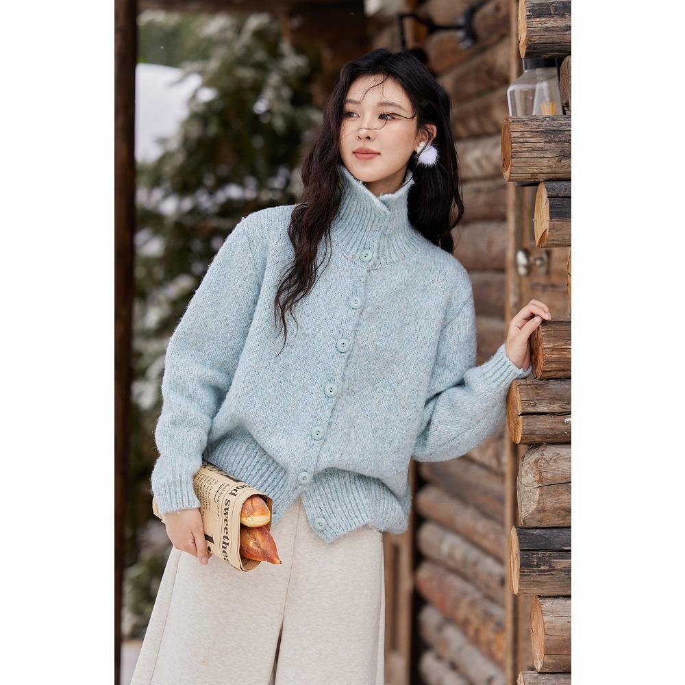 MISHOW Turn Down Collar Wool Blend Sweater Women Solid Single-breasted Tops Thickened Warm Versatile Knitted Cardigan MXD59Z1136