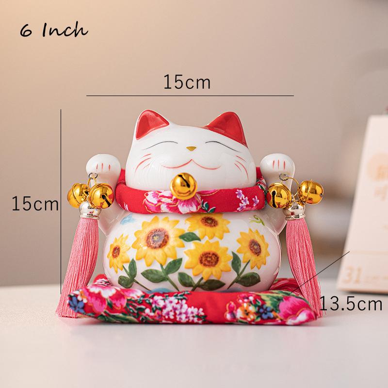 Ornament din ceramică de floarea soarelui Maneki Neko, porțelan, pisica norocoasă, cutie de bani, figurină, decorare, pisică centrală pentru mascotă