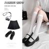 Samt Schwarz Oberschenkelhoch Overknee Socken, Damen Frühling/Herbst High-Top JK Dünne Socken, Weiße Kniestrümpfe.