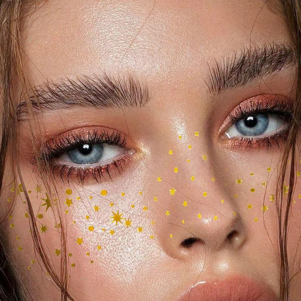 6Pcs Star Heart Freckle Tattoo Sparkle Face Tattoo Sticker Disposable Face Temporary Tattoo Make Up