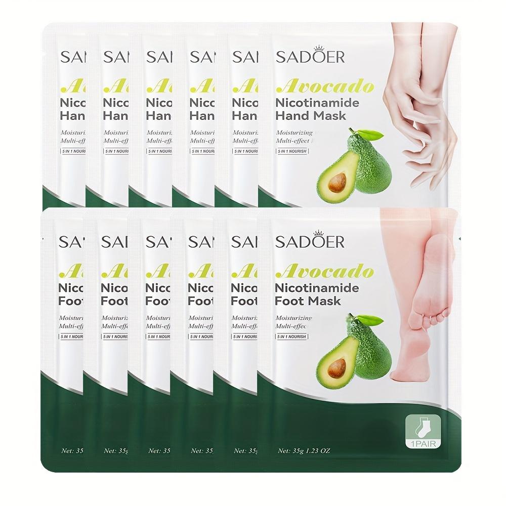 12pcs Avocado Extract Hand & Foot Care Masks, Formulated with Plant Extracts, Lightweight, Fast-absorbing Formula