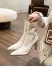 Pointed High Heel Stiletto Boots Spring and Summer Women's Soft Leather Short Boots Non-slip Banquet Party Fashion Women's Boots