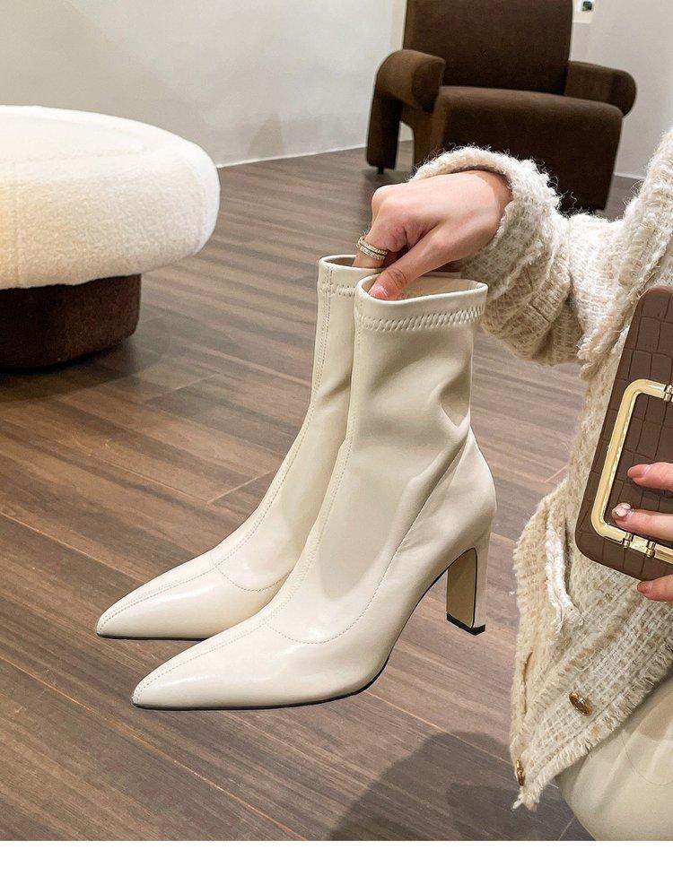 Pointed High Heel Stiletto Boots Spring and Summer Women's Soft Leather Short Boots Non-slip Banquet Party Fashion Women's Boots