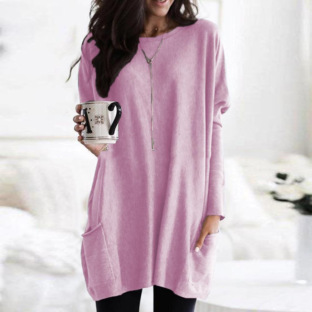 Women‘s Long Sleeve Pocket Tunic Tops Blouse Ladies Casual Loose Jumper Pullover Plus Size Clothing for Female