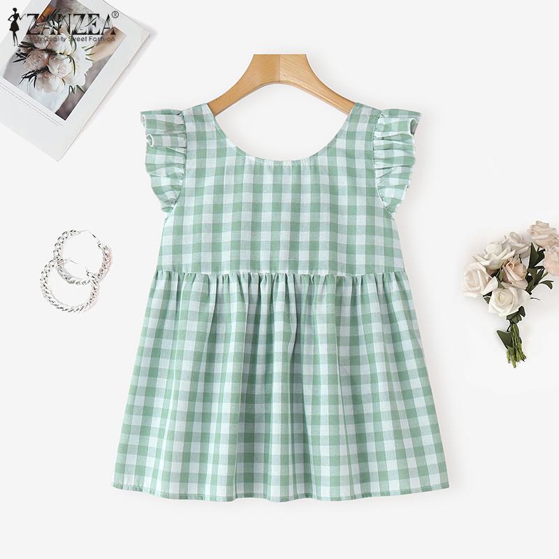 ZANZEA Women Casual Round Neck Sleeveless Summer Grid Print Tank Tops