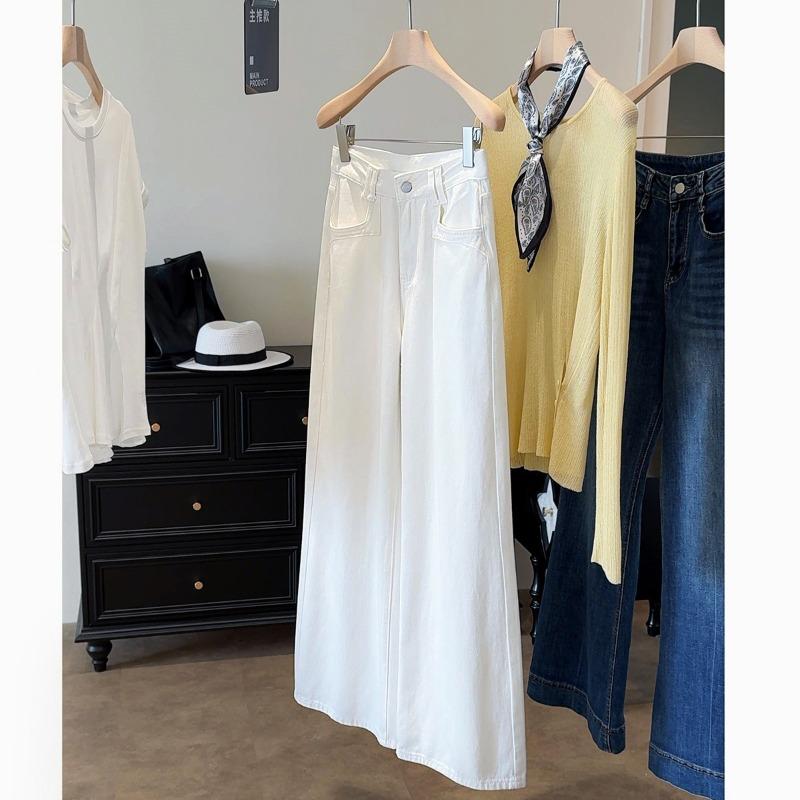 Thirteen lines of autumn white loose wide-leg pants jeans women's high-waisted and thin straight-leg pants versatile floor pants trousers