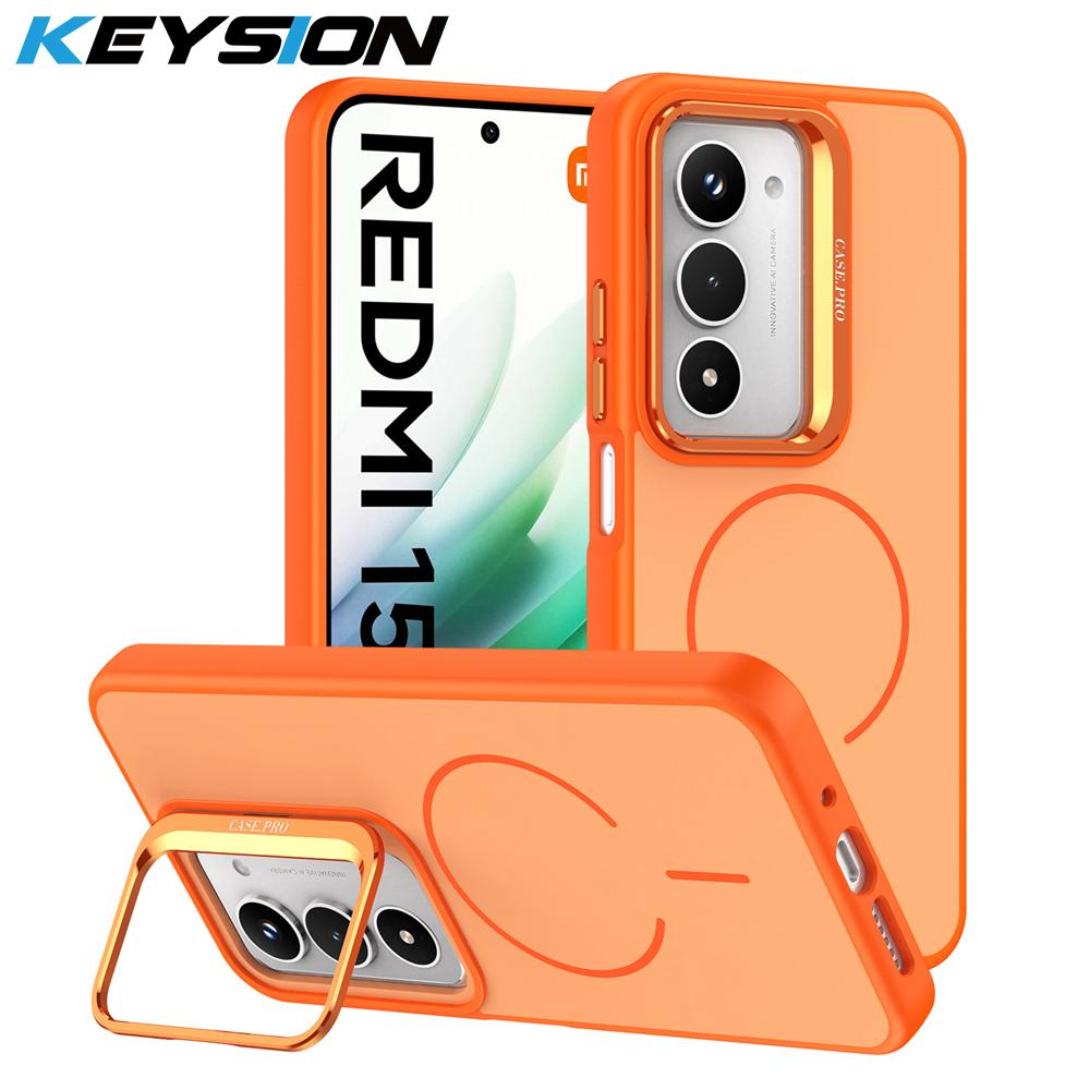 KEYSION Matte Skin Feel Lens Stand Phone Case for Magsafe for Xiaomi POCO M8s 5G Magnetic Shockproof Cover for POCO M8S 5G