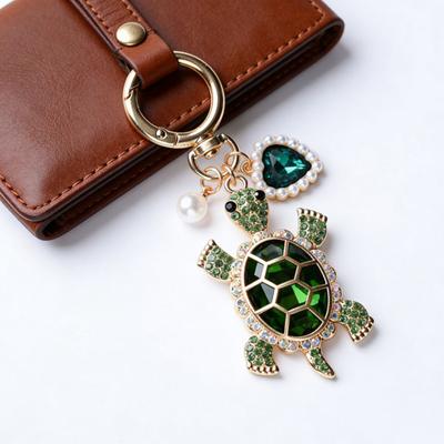 Keychain Sparkling Rhinestones Turtle Shape Bag Ornament with Faux Pearls Decor Bags Keys Decoration