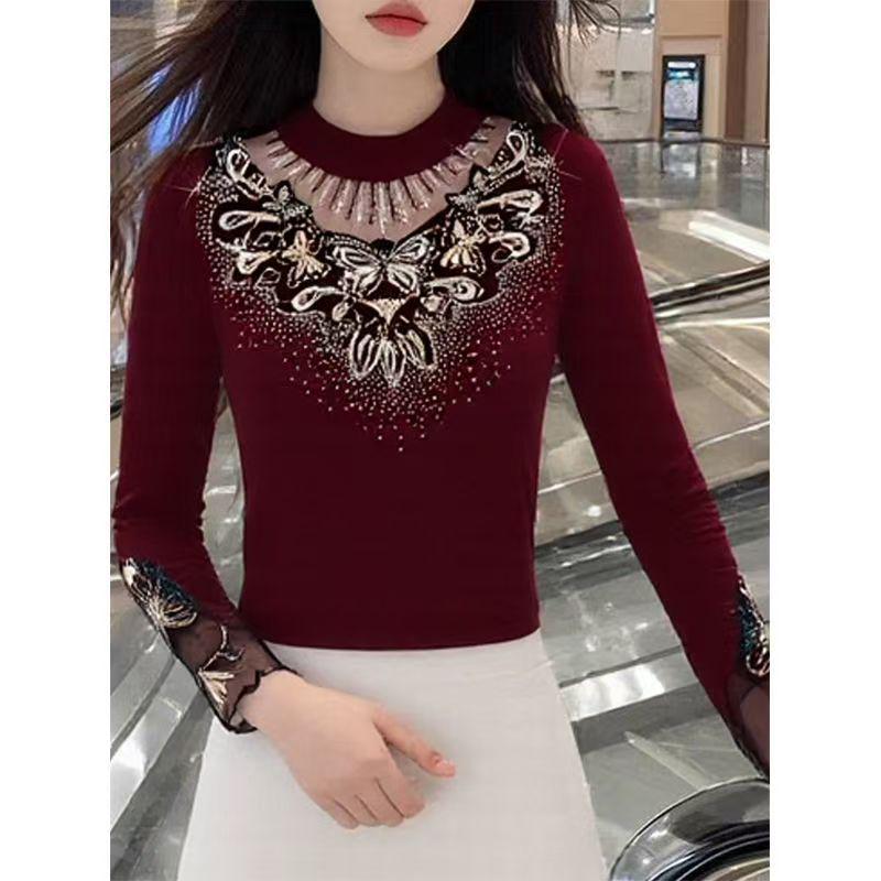 Women's Lace Thermal Top - Autumn/Winter Base Layer for Middle-Aged and Elderly