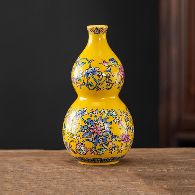 Chinese style enamel gourd ceramic vase, living room decoration, flower vase, desktop decoration vase
