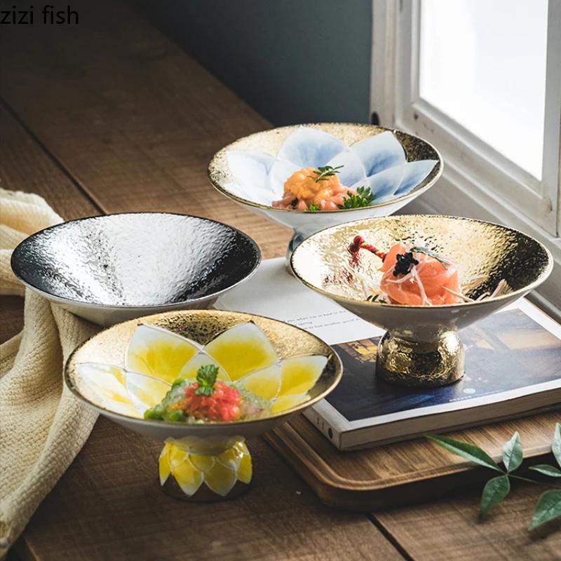 High Footed Ceramic Bowl Sashimi Plate Dessert Plate Soup Bowl Fruit Dish Salad Bowls Dim Sum Dish Dining Plate Snack Bowls Tray
