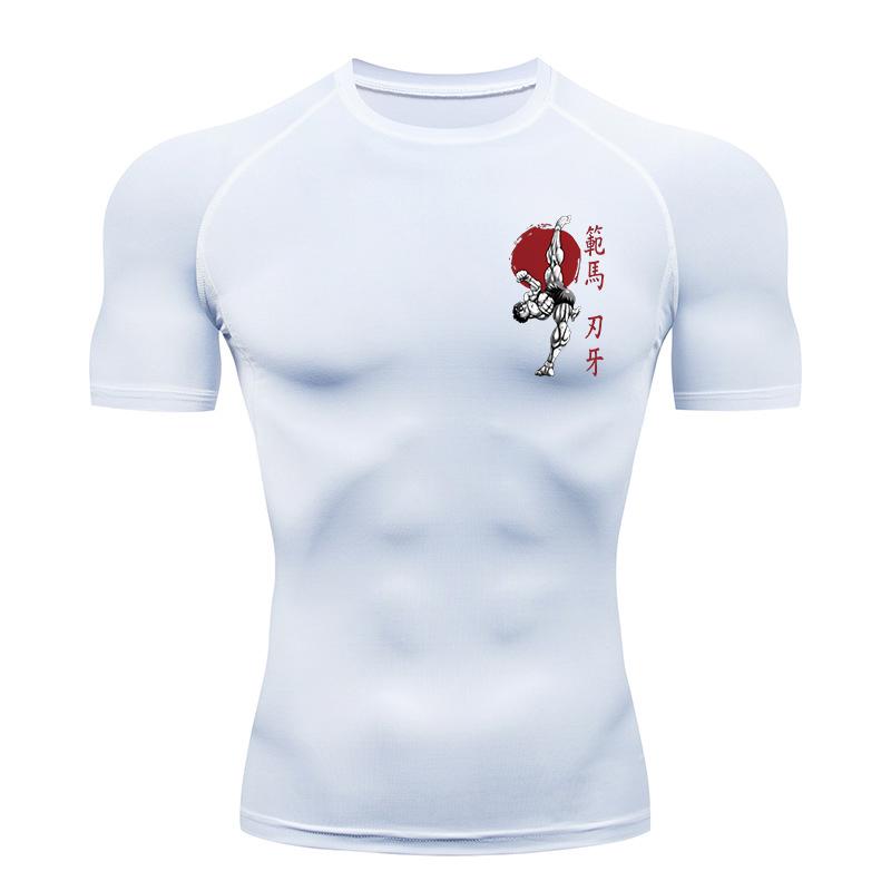Baki Print Compression Shirts for Men Athletic Quick Dry Tshirts Tees Tops Gym Workout Fitness Undershirts Baselayers Rash Guard