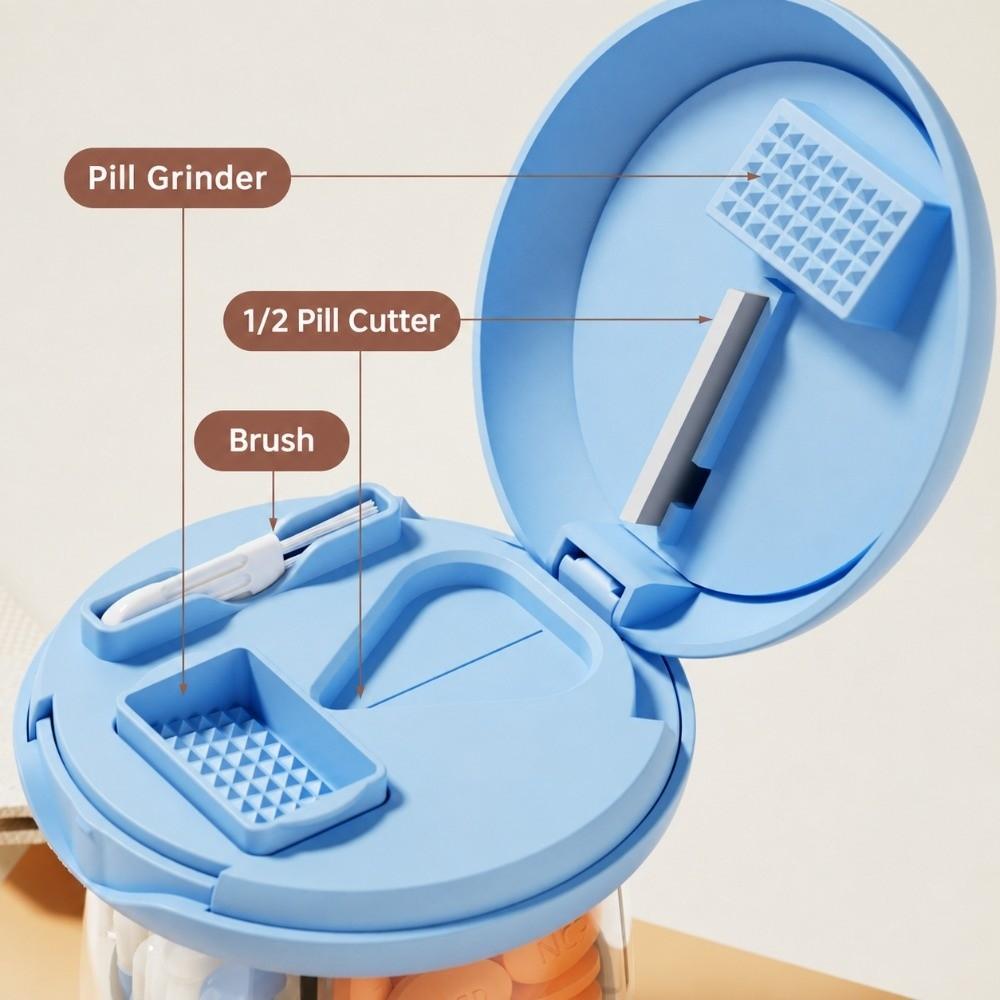 Plastic Pill Cutter Divided Compartments Pill Storage Box Travel Medication Storage