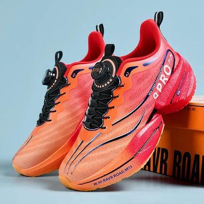 Buty sportowe do biegania z płytką węglową Marathon Męskie Nowe Oddychające Lekkie Siatkowe Buty Sportowe Damskie Wygodne Sneakersy z Obrotowym Guzikiem