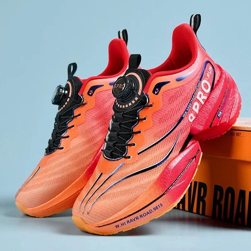 Marathon Carbon Plate Sports Running Shoes Men New Breathable Lightweight Mesh Sport Shoes Women Comfor Rotating Button Sneakers