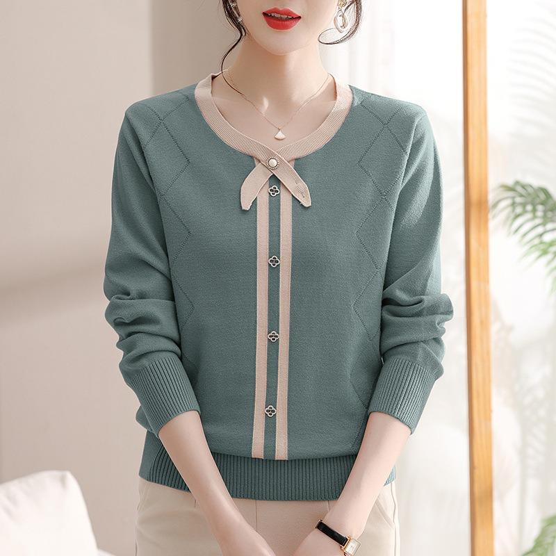 Light Mother Temperament Knitted Sweater Spring and Autumn New Retro Middle-aged and Elderly Bottoming Top Knitted Sweater
