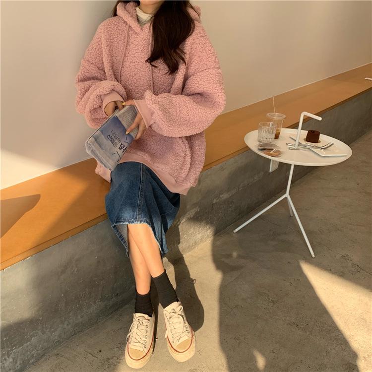 Felpa con cappuccio Kawaii orecchie da orso carino donna autunno inverno casual in pile allentato manica lunga pullover amici felpe con cappuccio moda coreana