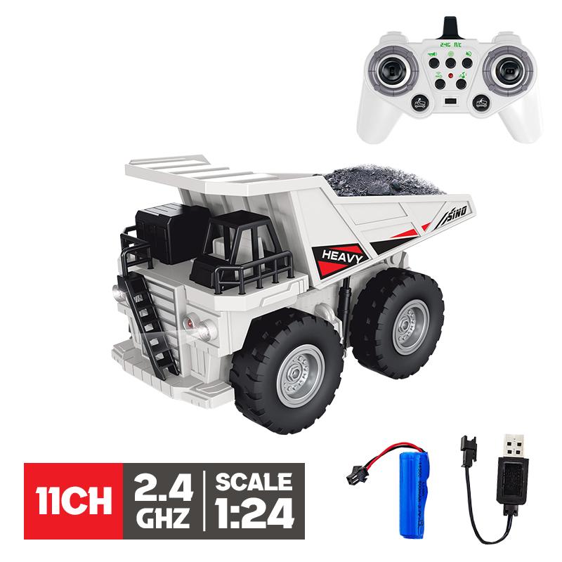 1/24 2.4G Rc 11Ch Alloy Excavator With Lights Music Remote Control Engineering Transport Dump Truck Kids Toys Christmas Gifts