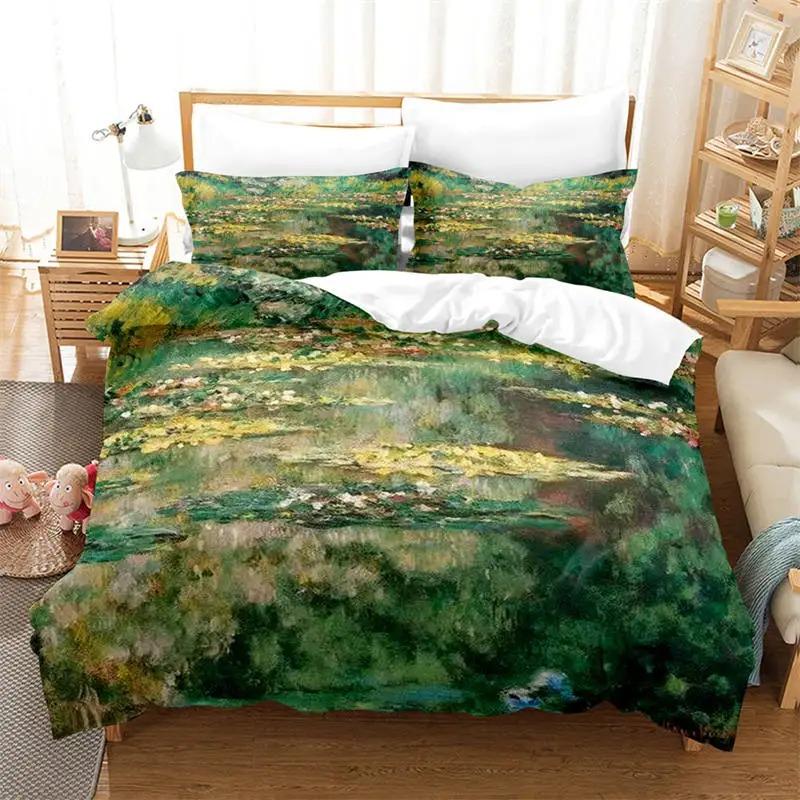 3D Artistic Bedding Set King Monet Van Gogh Style Sky Oil Painting Pattern Printed Duvet Cover With Pillowcases Hot Sale 3PCS