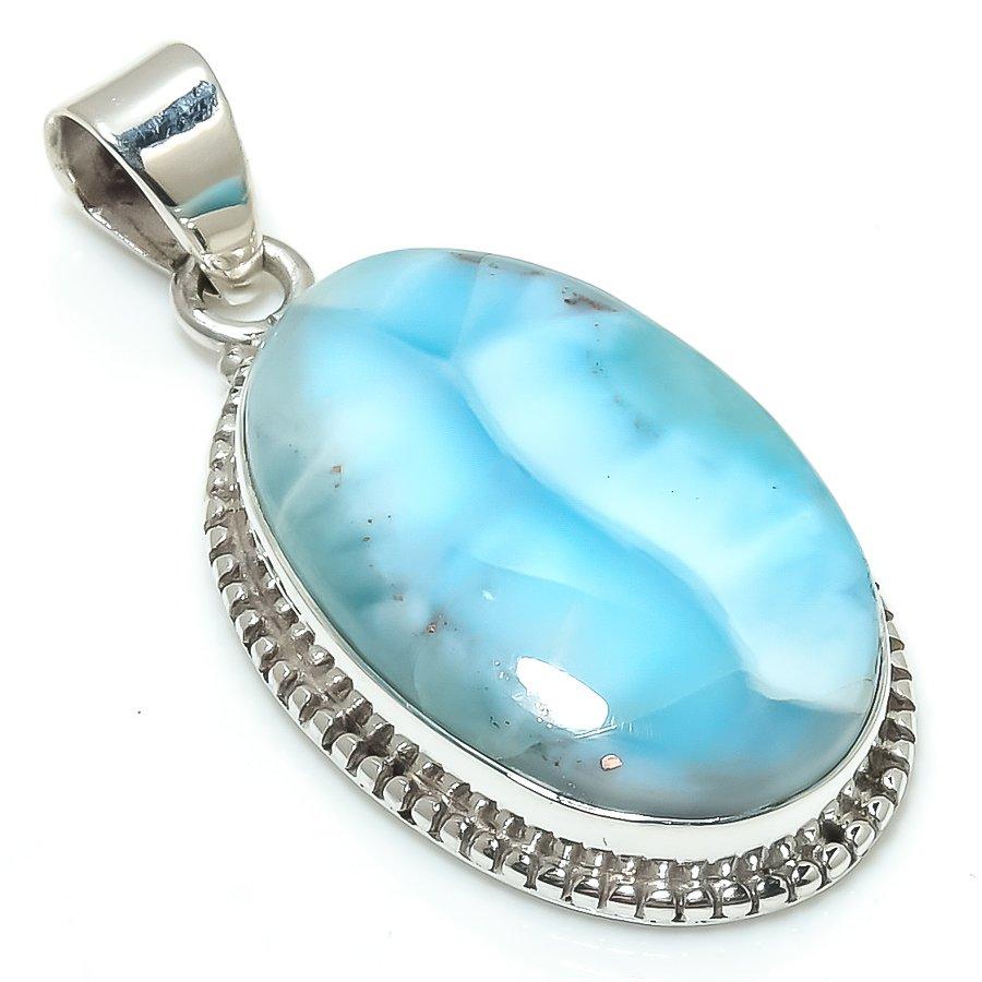 Natural Republic Larimar Gemstone 925 Solid Sterling Silver Pendant 1.75" g8m35