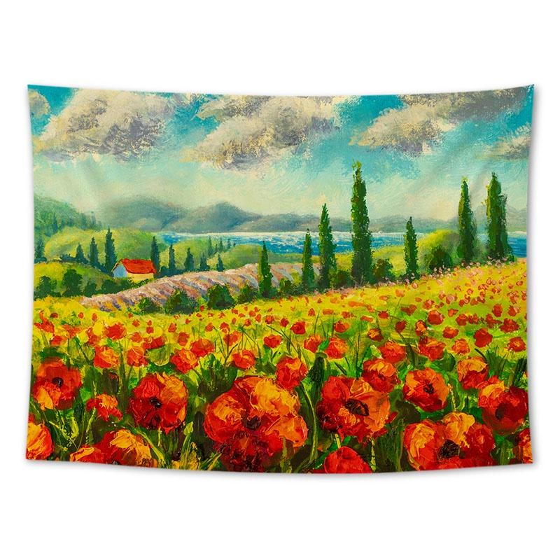 Tapiserie suspendată pe perete Floarea-soarelui Lavandă Pictură în ulei Peisaj Decorare cameră Pânză de fundal