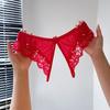 Low Waist Lace Flower Briefs Women Pearl Decor Mesh T Panties Sheer Mesh Lace Thong  Home