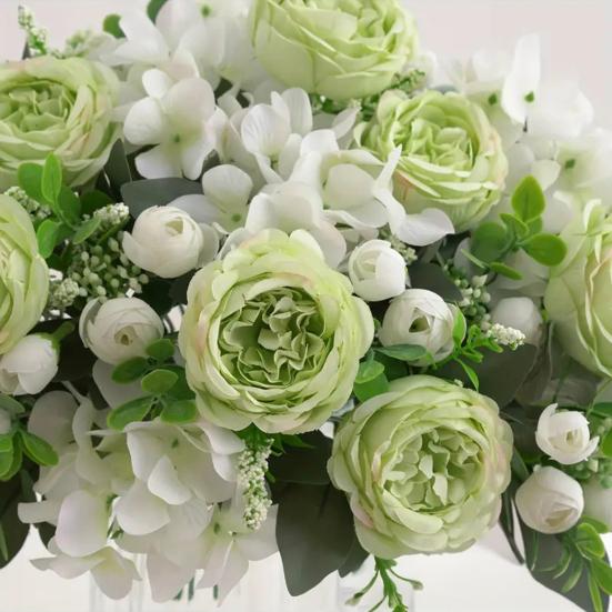 Yousheng Fake Roses Artificial Flower Bouquet Realistic Mixed Roses Peonies Dahlias with Stem for DIY Wedding Bridal Bouquet Baby Shower Home Table