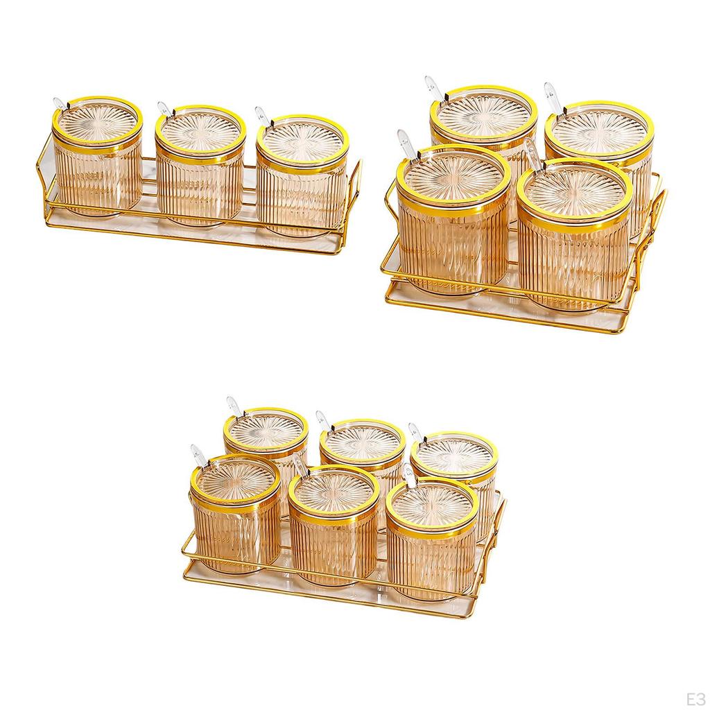 Condiment Jar Canisters Pots Dustproof Kitchen Counter Organizer with Tray Seasoning Jars