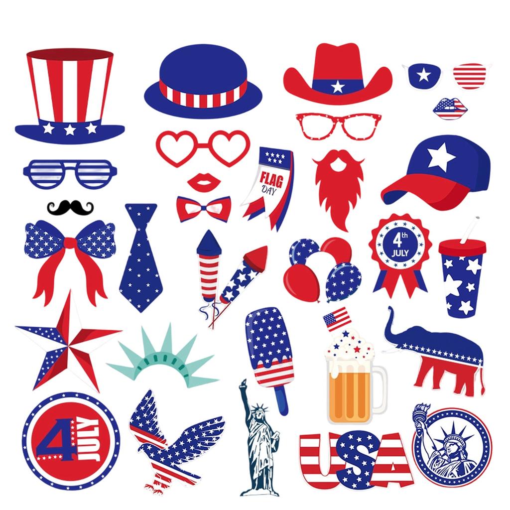 Independence Day Party Photo Booth Frame DIY Handheld Picture Prop for Patriotic Event Decorations USA Theme Supplies