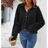 Plus Size Women's New Autumn Lapel Button Solid Color Long Sleeved Top