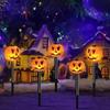 Solar Halloween Pumpkin Pathway Light Decorations LED Halloween Pumpkin Stake Lights Set of 5 Lighted Outdoor Pumpkin Lawn Lamp