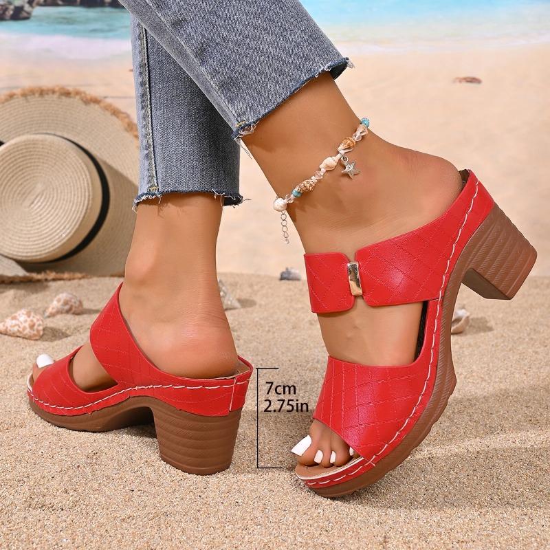 Casual Slingback Slides Shoes Women Summer Lightweight Hollow Sandals High Heels New Dress Chunky Open Toe Slippers Female