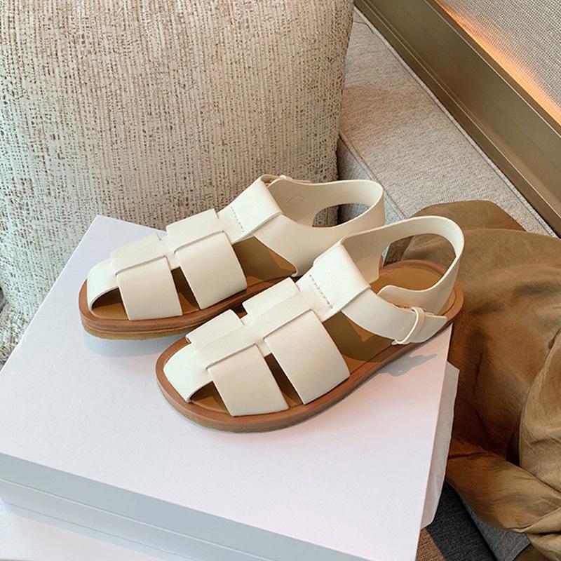 

Grape Mom Studiolee Fashion Round Head Heavy Industry Soft Leather Bottom Wide Side Breathable Adjustable Roman Sandals Women 40 белый