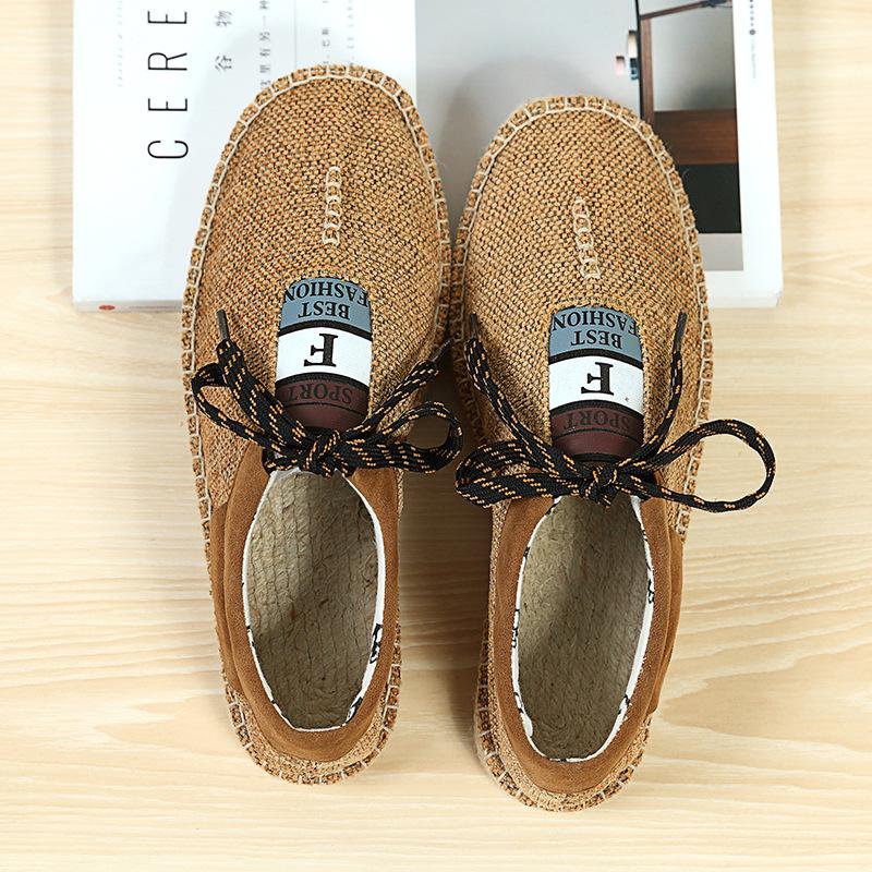 Linen Canvas Shoes Flat-Soled Single Shoes Straw Men'S Shoes Casual Hemp Sole Shoes, One-Pedal Lazy Men'S Shoes Wholesale