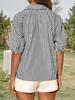 Blusa de Mujer Rayada con Mangas Abullonadas, Cuello en V, Cuello Camisero, Botones, Top Holgado