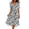 Women's Fashion Casual V Neck Short Sleeve Retro Floral Print Dress Midi Length Lightweight Summer Dress