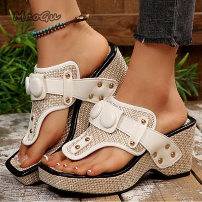 Mode Zomer Dames Schoenen Sandalen Clipteen Platformen Sandalen Klinknagel Metalen Gesp Instapper Wedge Sandaal Maat35 43 Dames Schoenen