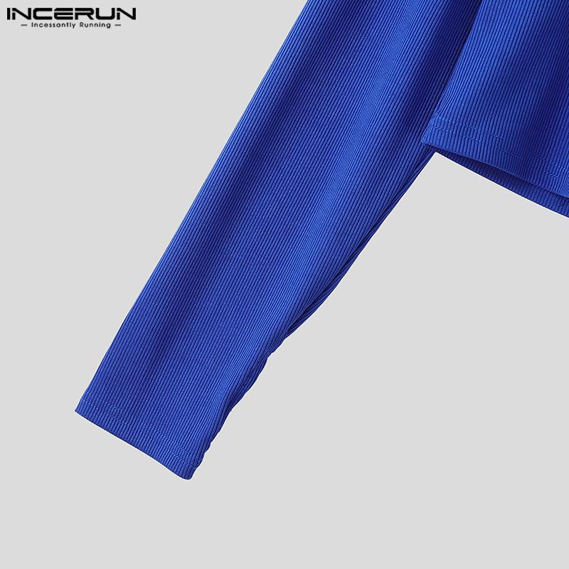 INCERUN Men High Neck Long Sleeve Fitted Tops Casual Slim Cutout Undershirts