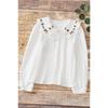 New Autumn Winter Peter Pan Collar Embroidered Shirt for Women Corduroy Ruffle Lace-up Long Sleeve Top