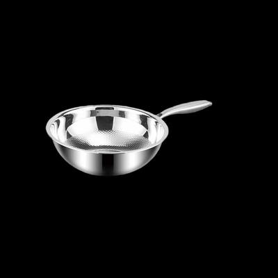 San Jia Long 30cm Pearl Pattern Flat Bottom Stainless Steel Wok