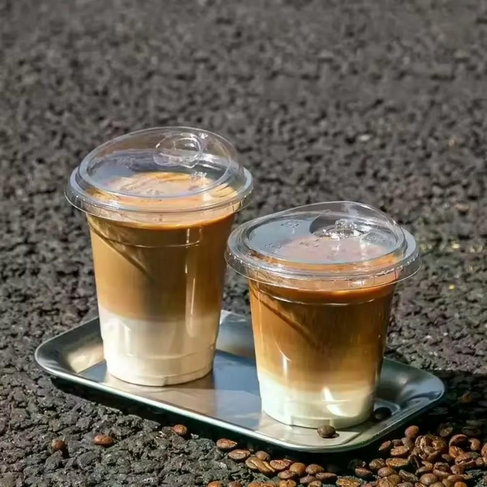 50pcs with Lids Clear Plastic Cups Leak-Proof Bubble Tea Cups New Juice Container Party Use