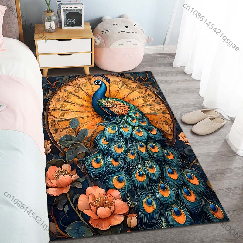 Peacock and decorative feathers Pattern Rug Carpets for Bedroom Living Room Sofa Mat Creative Door Mat Cloakroom Home Decor