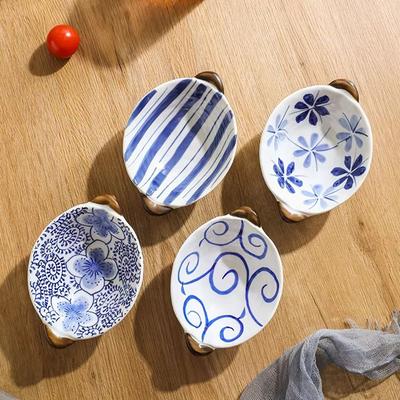 Japoński Styl Ceramiczne Naczynie na Przyprawy Podwójny Uchwyt Ochrona przed Oparzeniami Miseczka do Zanurzania Ocet Stackable Vintage Porcelanowe Talerzyki Deserowe