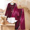 Marble Print Two Piece Outfit Women Long Sleeve Irregular Hem Tunic Top Wide Leg Pants Casual Matching Set