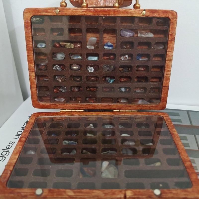 Crystal Box Stone Rock Mineral Kit Collection Of Stones In A Suitcase Decorations Wooden Ornaments Box with Crystal