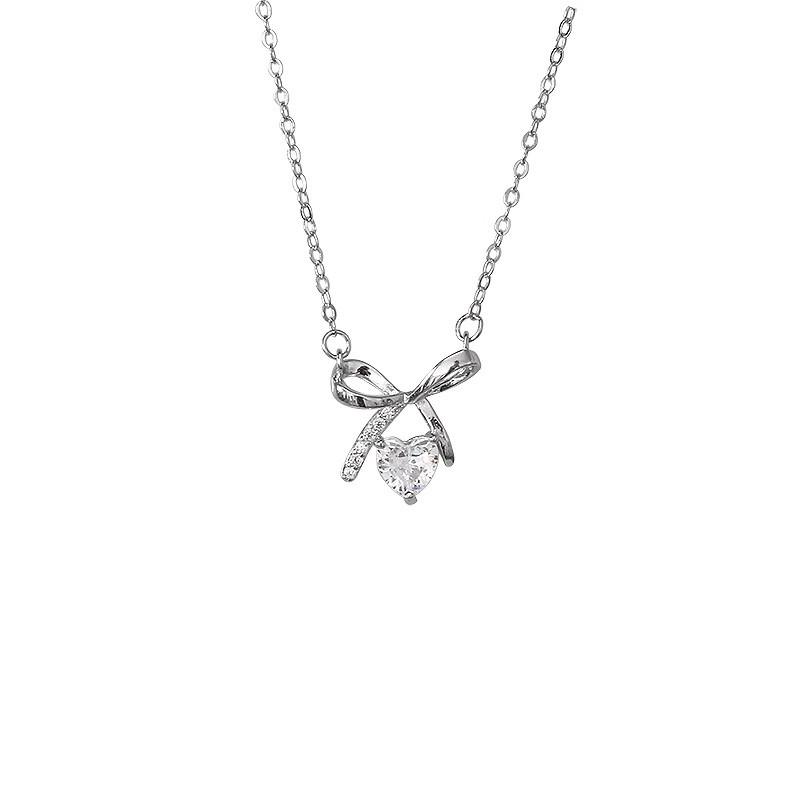 Bow love zircon necklace high-end niche light luxury pendant temperament collarbone chain