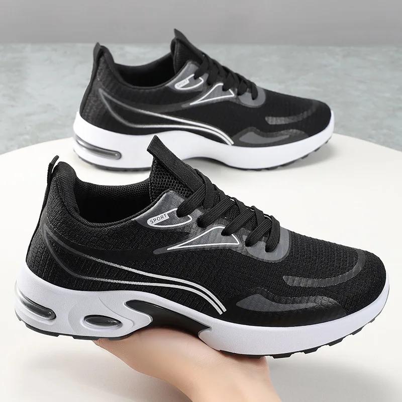Fashion New men's shoes, summer sports running shoes, lace up air cushion sports shoes, knitted mesh comfortable men's shoes