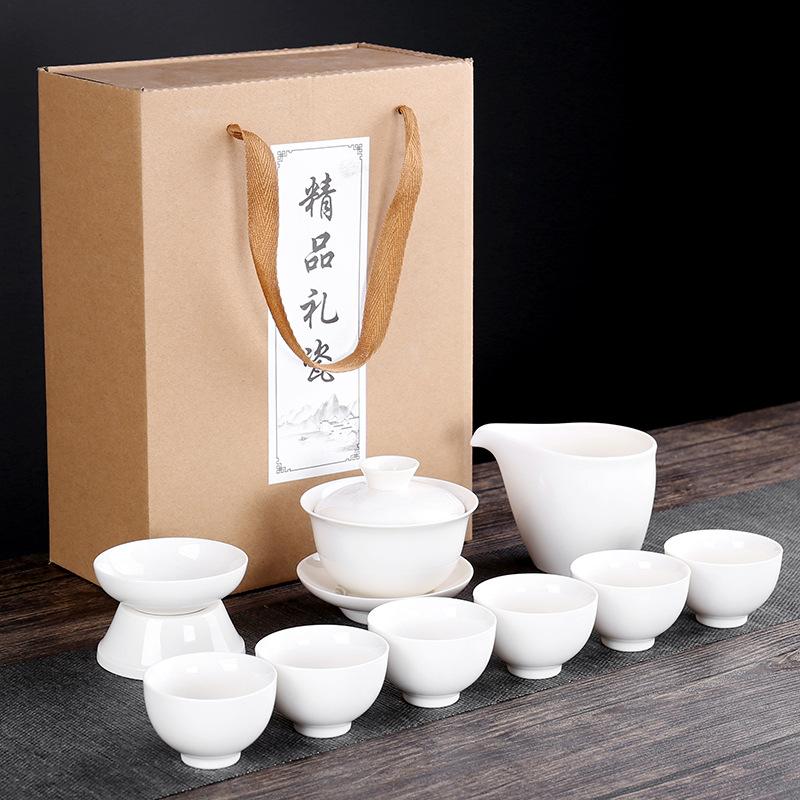 

Нефритовый фарфор новый набор для кунг-фу чая на 6 чашек, фарфор цвета белого нефрита, полный набор, керамический чайный сервиз с фильтром