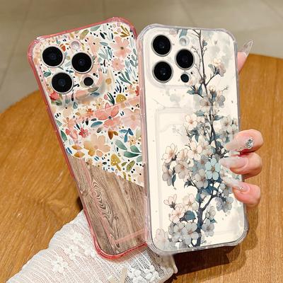 INS Bookshelf Floral Case For iPhone 17 18 Pro Max Clear TPU Card Slot Back Cover For iPhone 16 15 14 13 Pro Max 17E