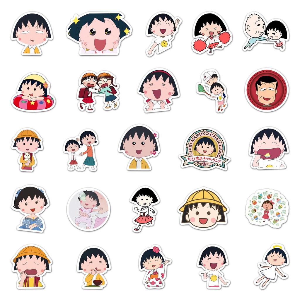Chibi Maruko-chan Sticker Set: 50 Sheets of Japanese Anime Character Decorations for Journals, Stationery, and Suitcases